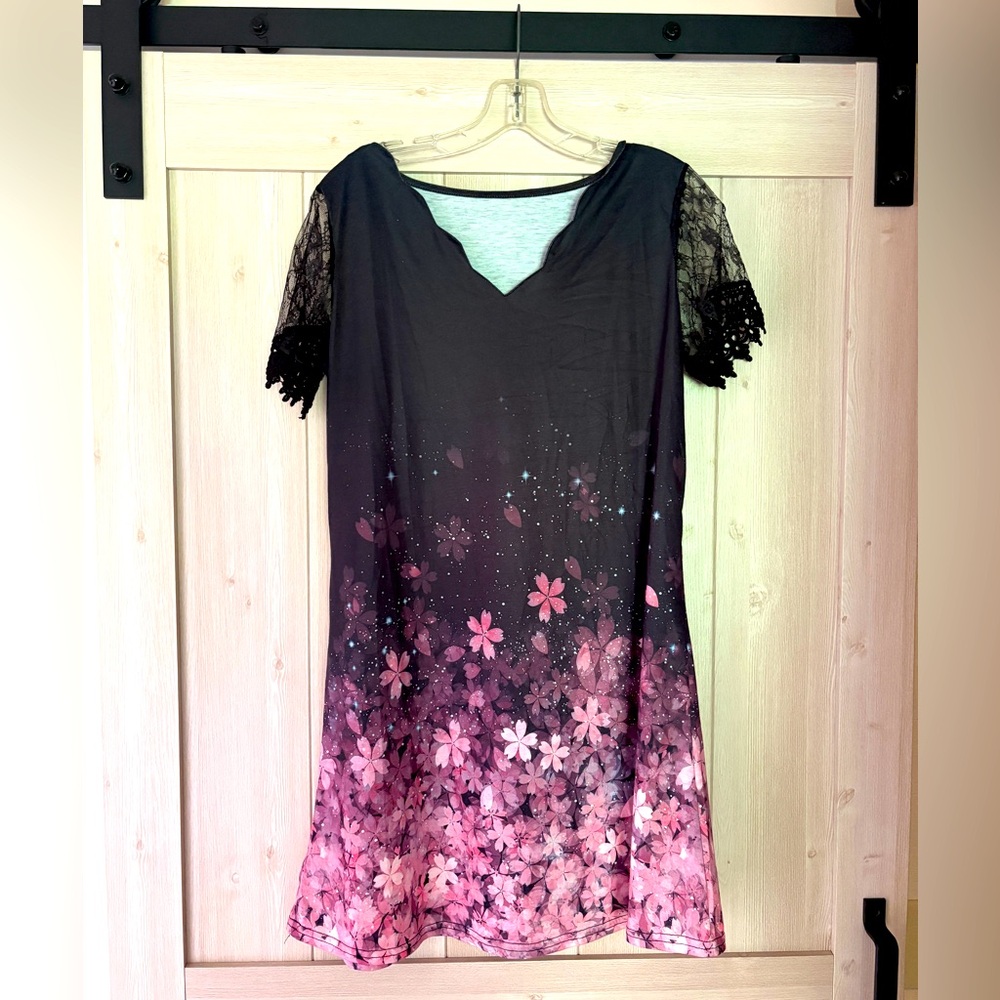 Floral dress with lace cap sleeves